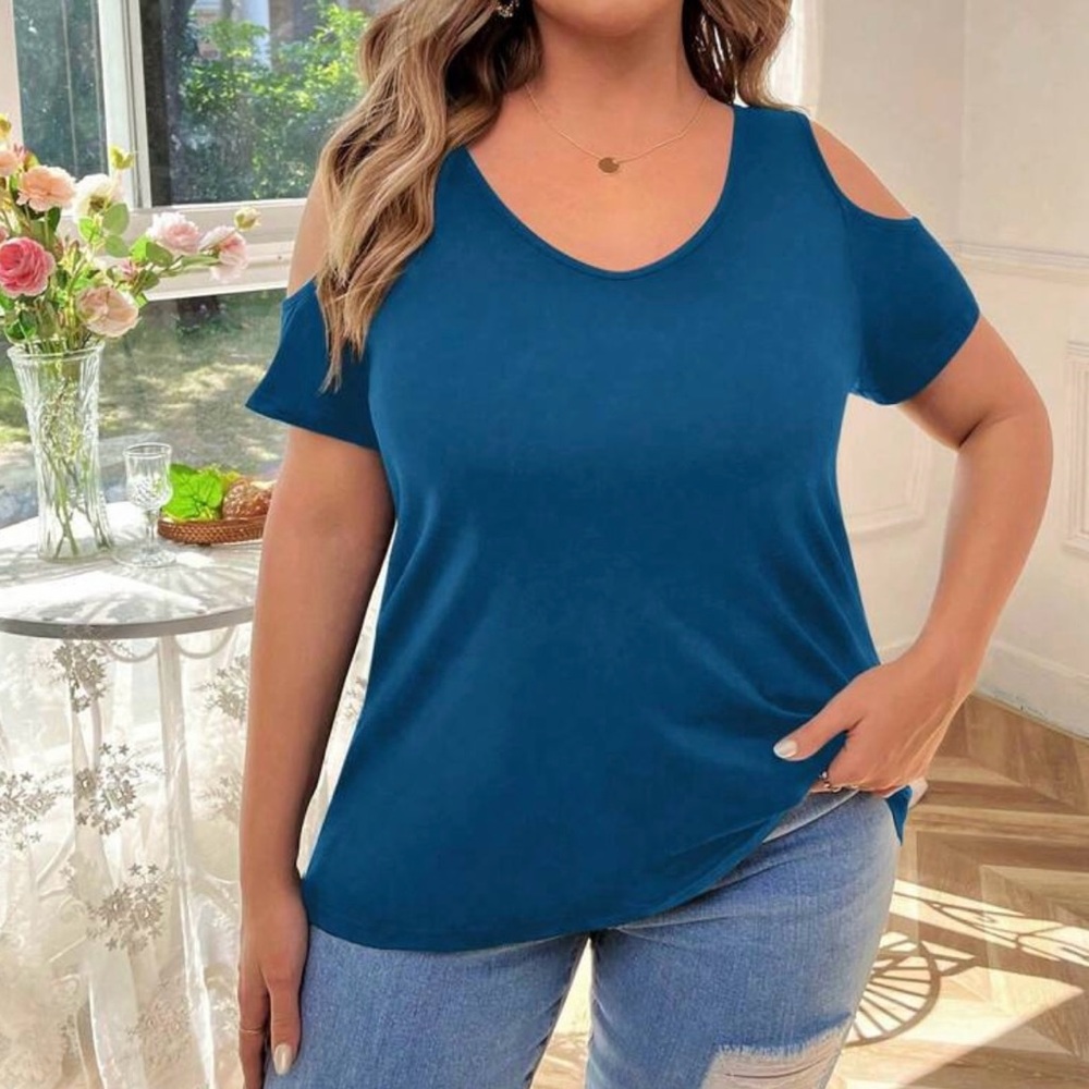 V-Neck Cold Shoulder Tee - Picture 3 of 6